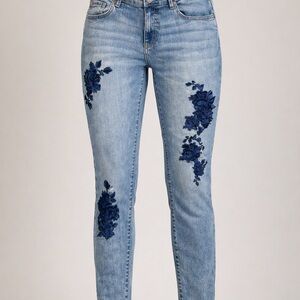 True Religion Light Blue Skinny Jeans with Navy Embroidery